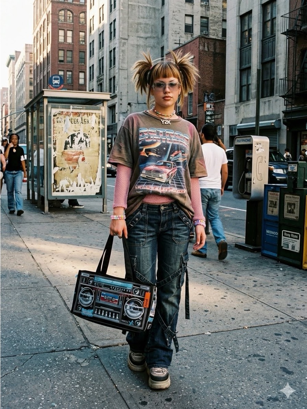 Vintage Parcel Loop NYC Boombox Tote Bag – Retro Y2K Graphic Shoulder Bag